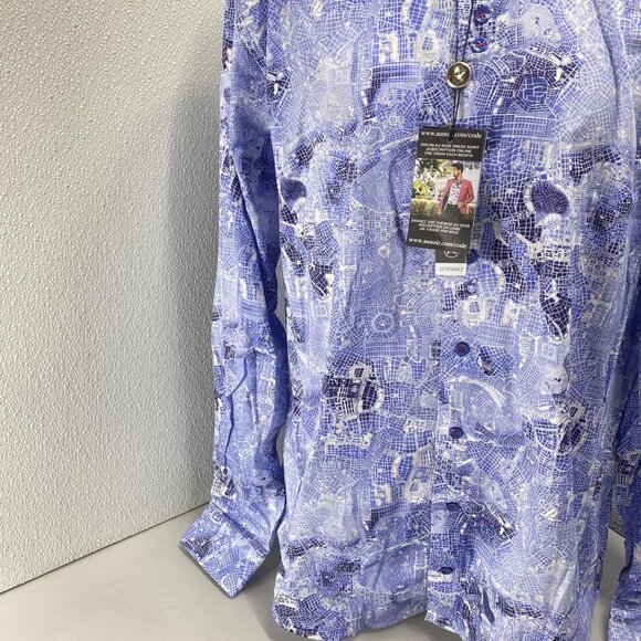 Au Noir Men’s Mirabeau Grid Pattern Button-Up Shirt  Light Blue - Picture 11 of 15